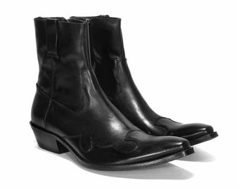Eleganti stivali da cowboy da uomo neri - Classico design western, realizzati a mano in vera pelle