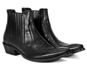 Black Men’s Leather Cowboy Boots Carlos