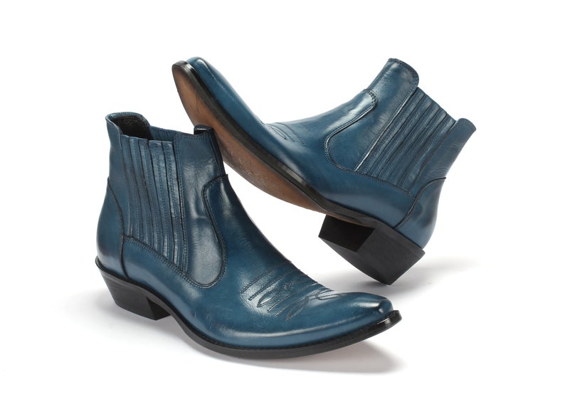 Bottes de cowboy en cuir pour hommes bleues Carlos image 4