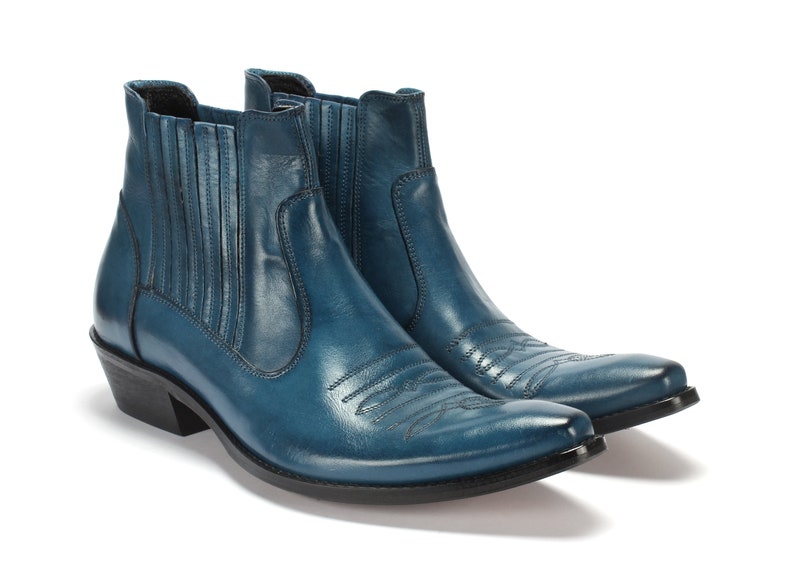 Bottes de cowboy en cuir pour hommes bleues Carlos image 1