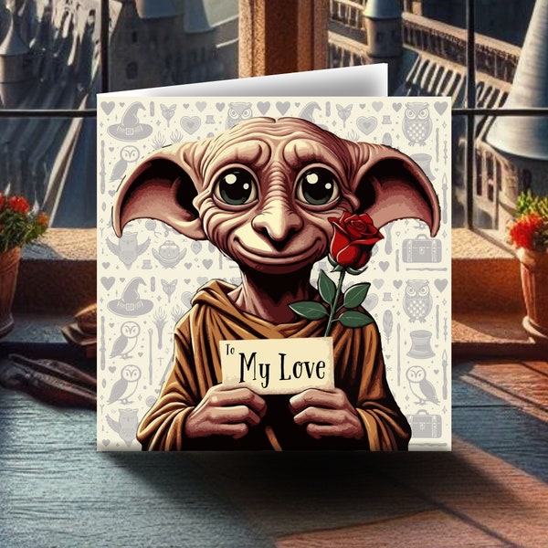 Harry Potter Valentine's Day / Anniversary Card | Dobby | magic movie fantasy book funny cute film cinema love hogwarts rose