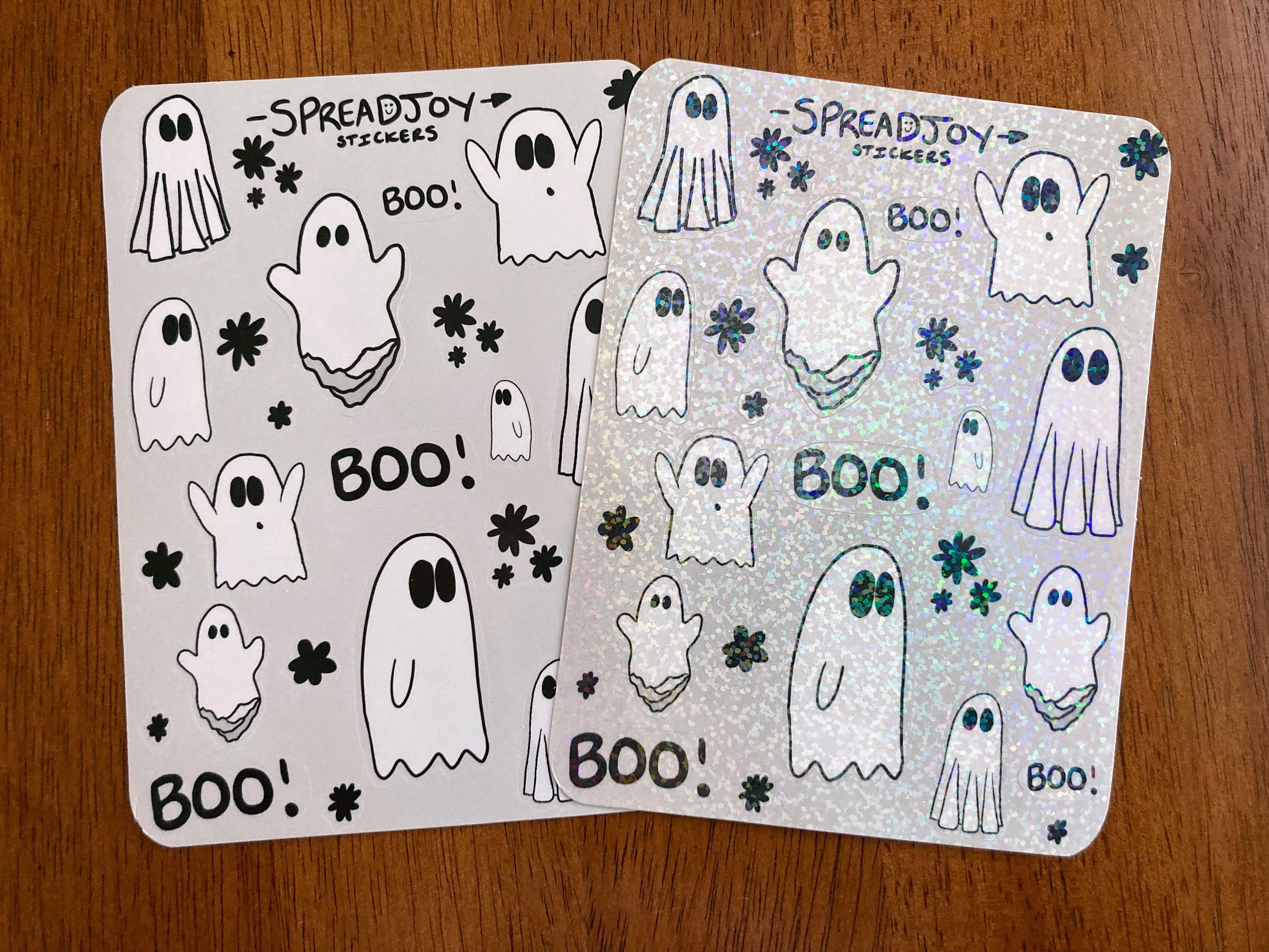 thumbnail image 2 of JarThenaAMCS 1000Pcs Halloween Ghost Holographic Stickers Roll Laser Silver Ghost Boo Iridescent Waterproof Self-Adhesive Sticker 2 of 13