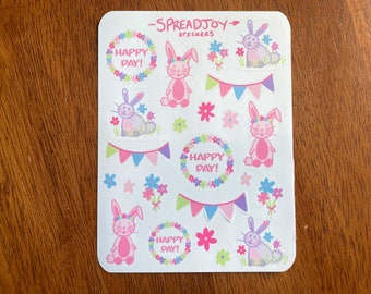 Easter Bunny and Flowers Springtime Sticker Sheet