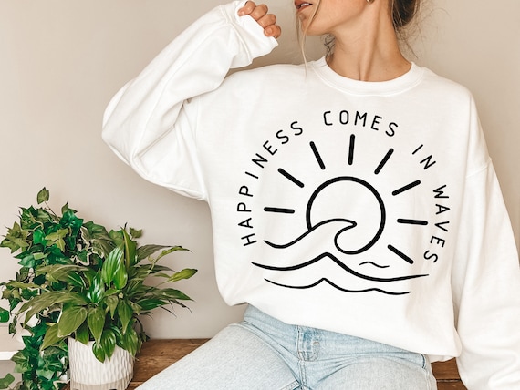 Happiness Comes in Waves SVG, Summer Shirt Svg, Positive Svg, Waves Svg, Beach Svg, Summer Vacay Vibe svg, Png