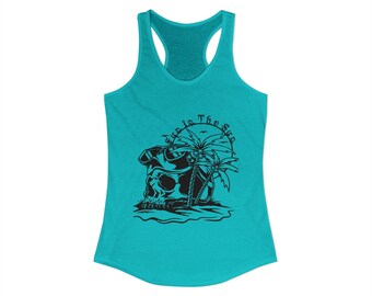 Camiseta de tirantes con espalda deportiva y calavera tropical, ropa de playa, estilo veraniego, regalo para ella, top de vacaciones, top informal sin mangas