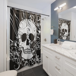 Cortina de ducha con calavera gótica: decoración oscura para el baño de Halloween