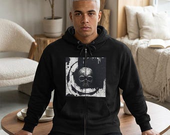 Vintage Skull Zip Hoodie: Unisex Black Halloween Sweatshirt