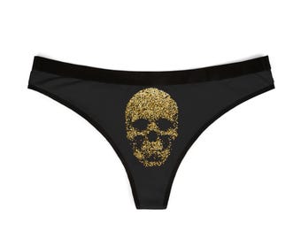 Tanga de calavera brillante: lencería gótica, ropa interior femenina vanguardista