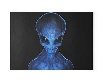 Tabla de cortar de vidrio con diseño de extraterrestre / Ilustración espacial OVNI