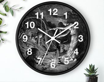 Reloj de pared de fantasía gótica: reloj silencioso de madera, decoración oscura para el hogar.