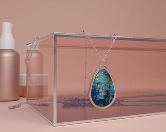 Collar ovalado de calavera, joyería gótica, colgante de Halloween, amuleto macabro, accesorio espeluznante