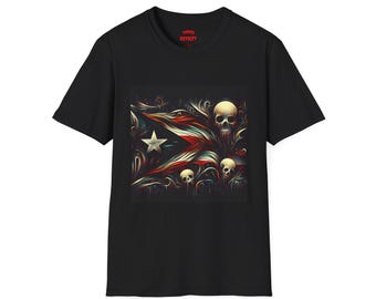 Camiseta gráfica con calavera y bandera puertorriqueña / Estrellas de calavera grunge oscuras