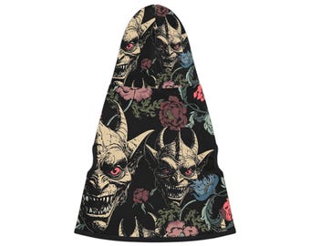 Sudadera con capucha para mascotas con caras demoníacas: suéter gótico de terror para perros con estampado floral oscuro.