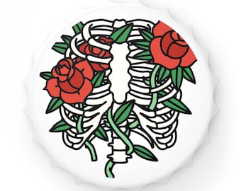 Abridor de botellas artístico con calavera y rosa, regalos únicos, accesorios de bar, decoración floral para la cocina, regalo de inauguración de la casa