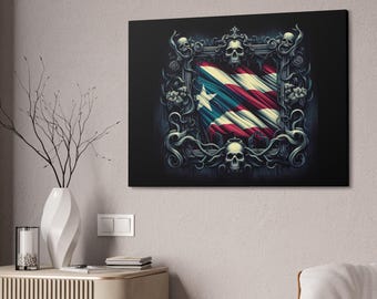 Arte en lienzo con la bandera gótica de Puerto Rico: Decoración oscura para el hogar