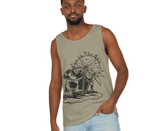 Camiseta sin mangas con calavera y palmera: ropa de playa unisex para el verano