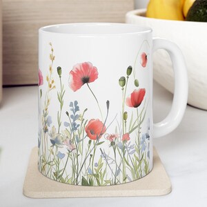 Floral Coffee Mug Wildflower Meadow Spring Ceramic Mug 11oz