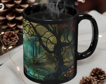 Stained Glass Fantasy Forest Becher: Mondschein-Pilz-Design