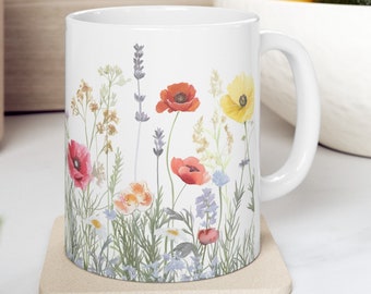 Floral Coffee Mug Wildflower Meadow Spring Ceramic Mug 11oz