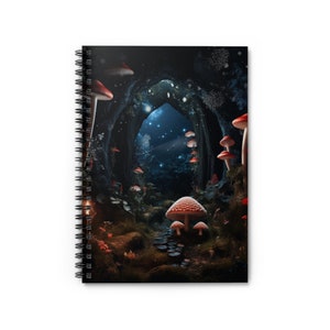 Cottagecore Occult Mushroom Moon Cavern Whimsigoth Fall Halloween Spiral Notebook - Ruled Line
