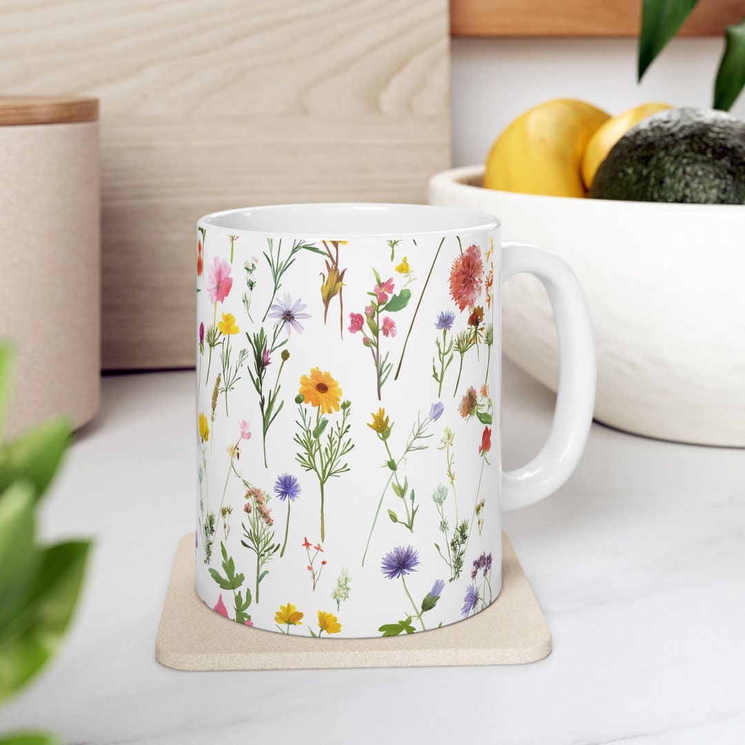 Pressed Flower Boho Wildflowers Cottagecore Coffee Mug, Vintage ...