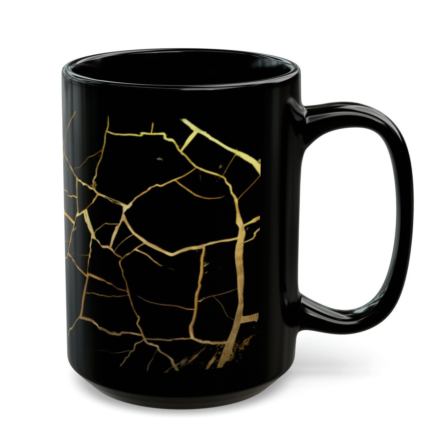 Intricate Kintsugi Gold Pattern Black Mug (11oz, 15 oz)