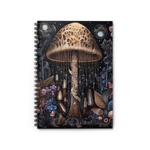 Mushroom Floral Spiral Notebook: Cottagecore Whimsigoth Ruled Line