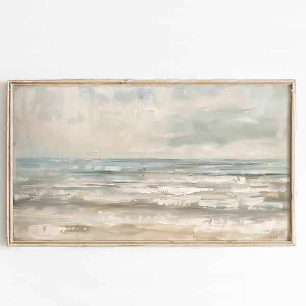 Samsung Frame TV Summer Vintage Coastal Ocean Beach Waves Oil Painting Aesthetic Scenery 3840 x 2160px 4K Digital Download