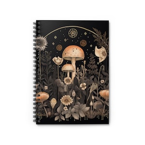 Mushroom Goblincore Spiral Notebook: Dark Floral Cottagecore Stationery