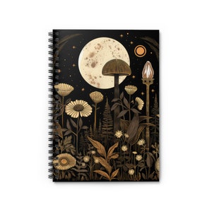 Whimsigoth Mushroom Spiral Notebook: Dark Floral Occult Moon Theme