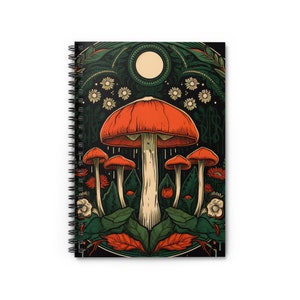 Mushroom Goblincore Spiral Notebook: Dark Floral Occult Theme
