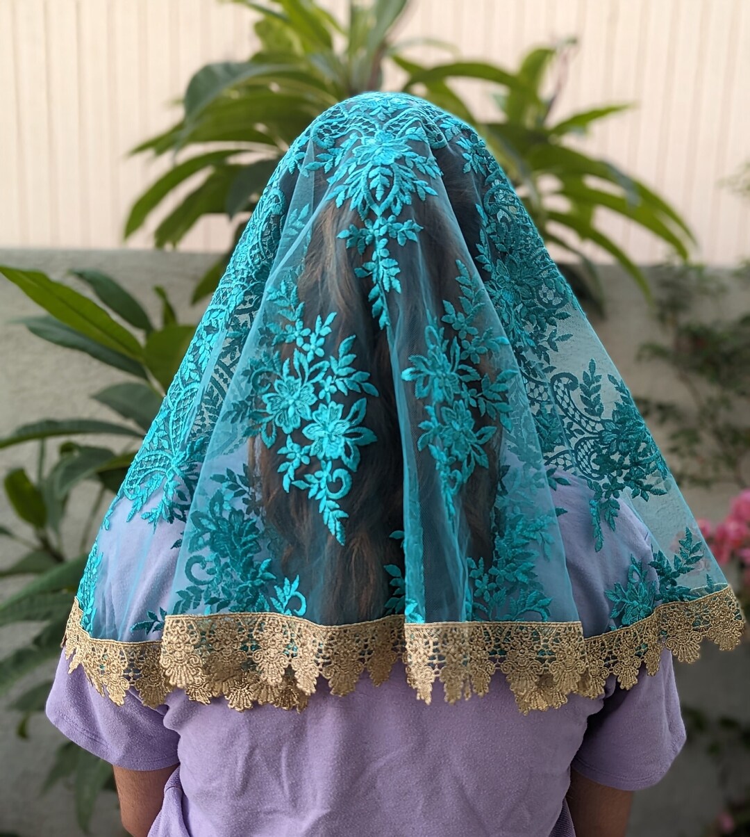 Jade With Gold Trim Veil D Shape/ Prayer Veil/ Mass Veil Etsy