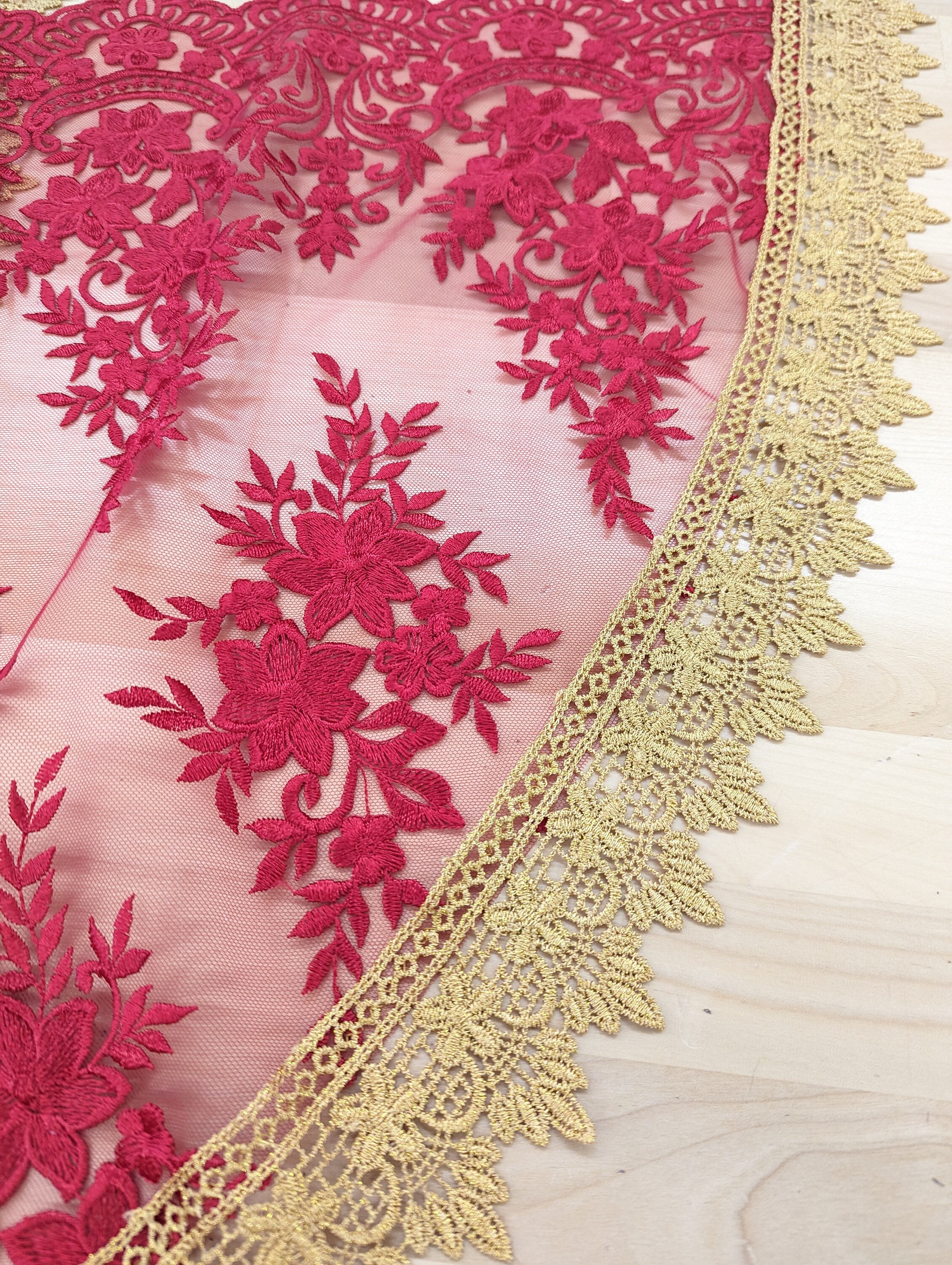 Red With Gold Trim Veil D Shape/ Prayer Veil/ Mass Veil Etsy