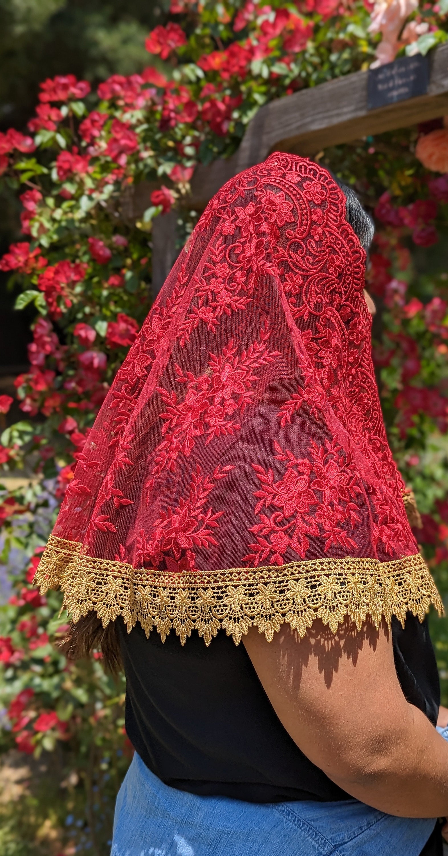 Red With Gold Trim Veil D Shape/ Prayer Veil/ Mass Veil Etsy