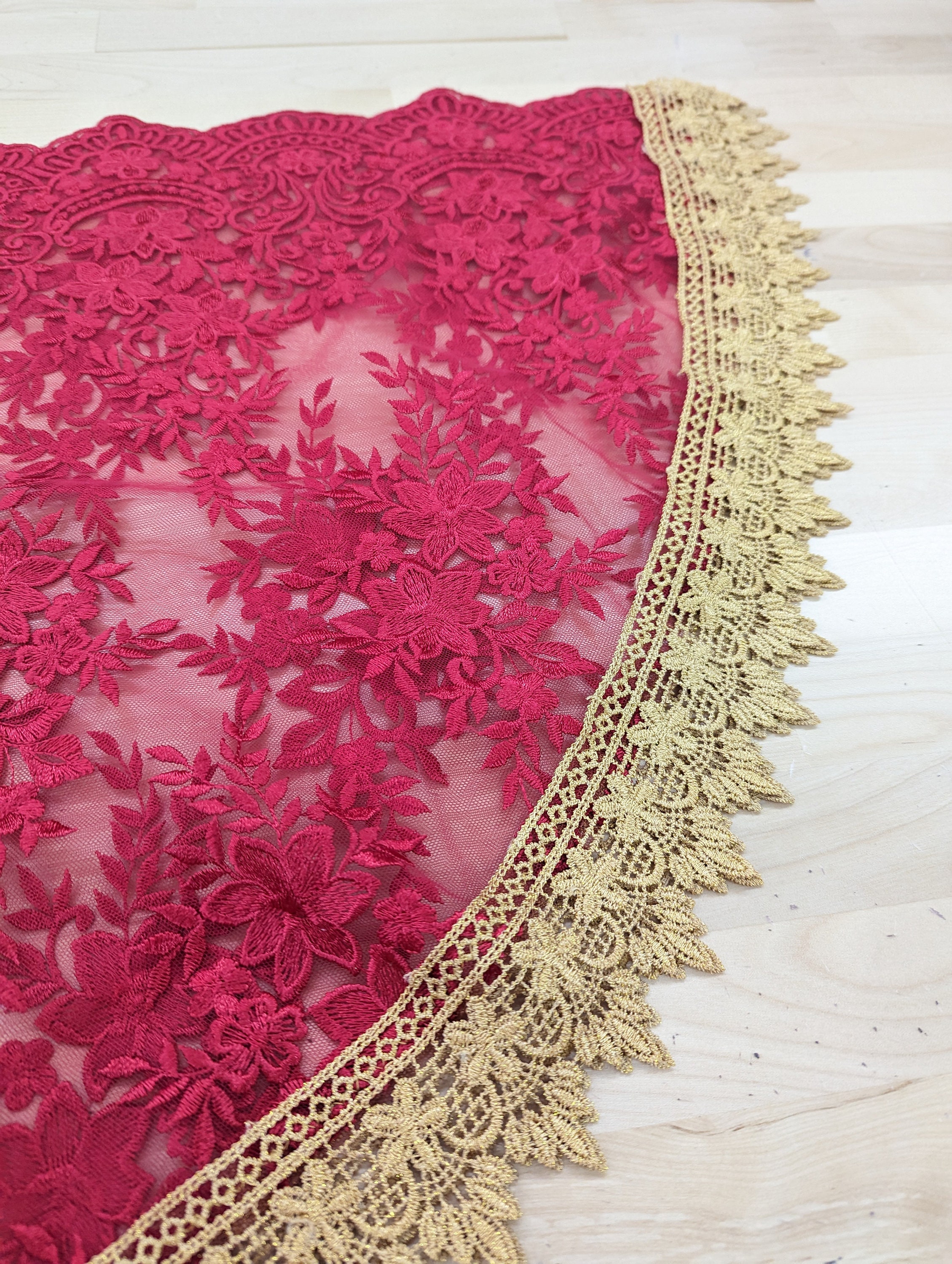 Red With Gold Trim Veil D Shape/ Prayer Veil/ Mass Veil Etsy