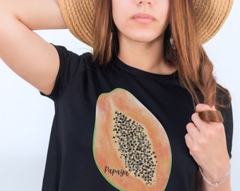 Papaya T-Shirt, Crop Top, Fruit Graphic Tee, Food Shirt, Womens T-Shirt