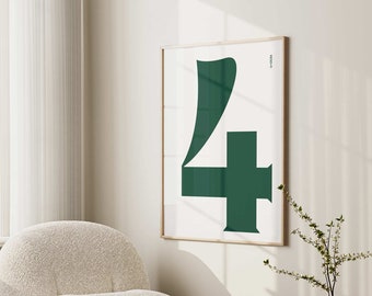 Number Four Poster for Home Print for Office Wall Art Premium Minimal Poster Print Wall Picture Number Poster Number