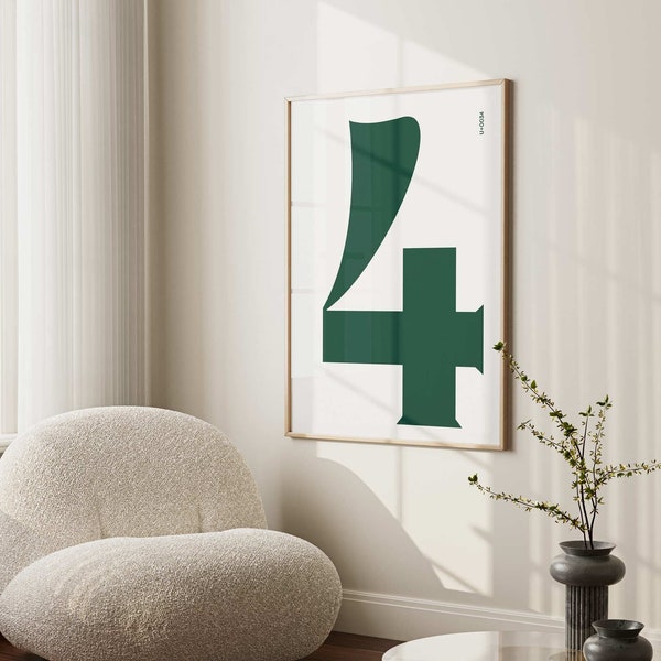 Number Four Poster for Home Print for Office Wall Art Premium Minimal Poster Print Mural Number Poster Number