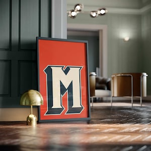 Póster Vintage con letra M roja para el hogar, tipografía impresa, arte de pared, póster italiano Vintage, impresión Mural, decoración de pared con letras