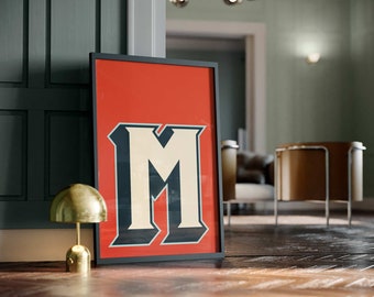 Vintage Letter M Red Poster for Home Print Typography Wall Art Vintage Italian Poster Print Wall Picture Letter Wall Decoration