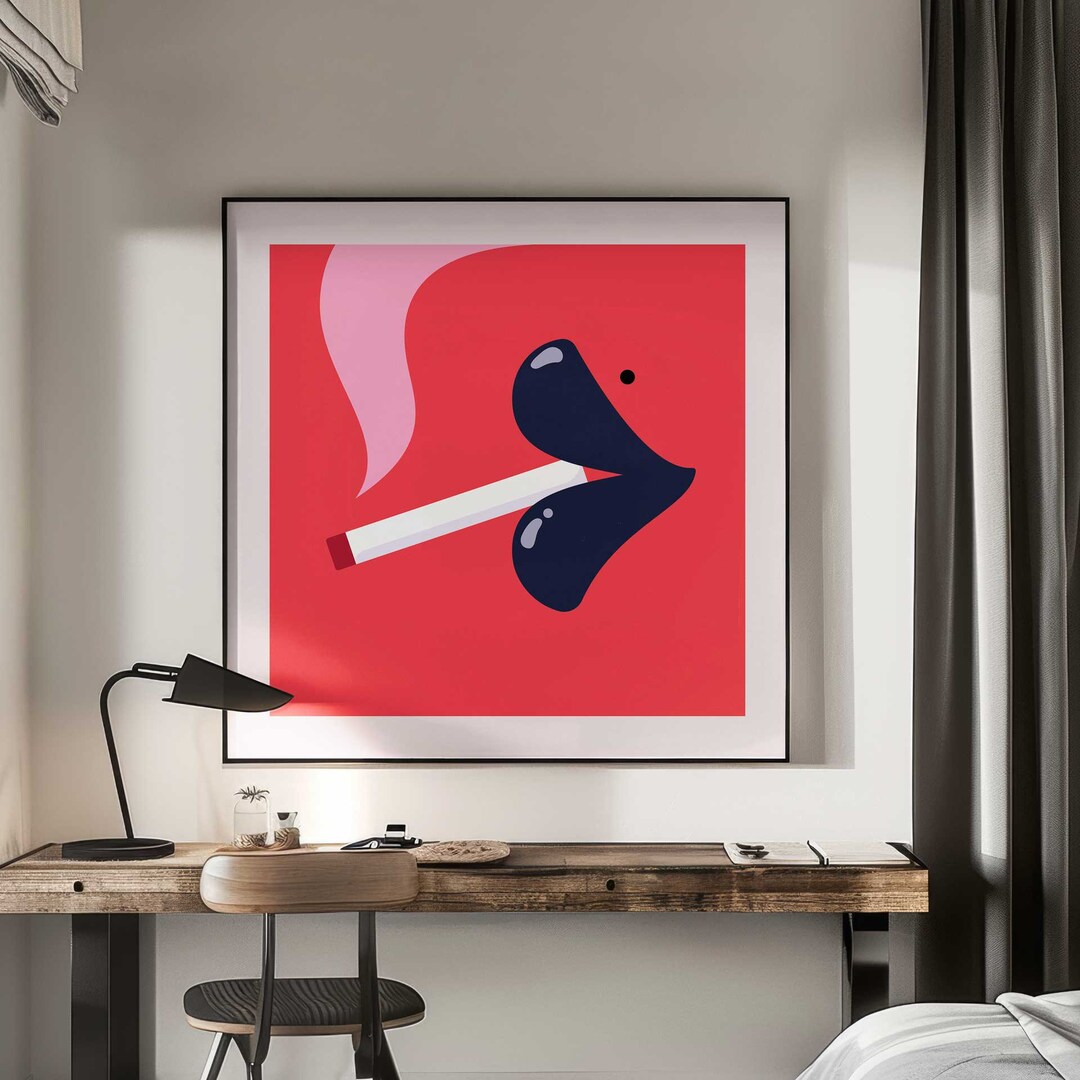 Sexy Poster Pop Art Smoking Print Wall Art Red Poster Lips Print Mouth ...