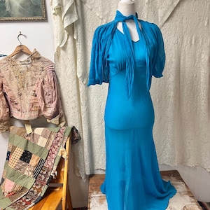 Antique 1930&#39;s Chiffon Gown + Bolero Set