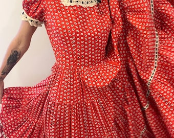Vintage 1940’s Cotton Prairie Dress w/Polka Dot Print