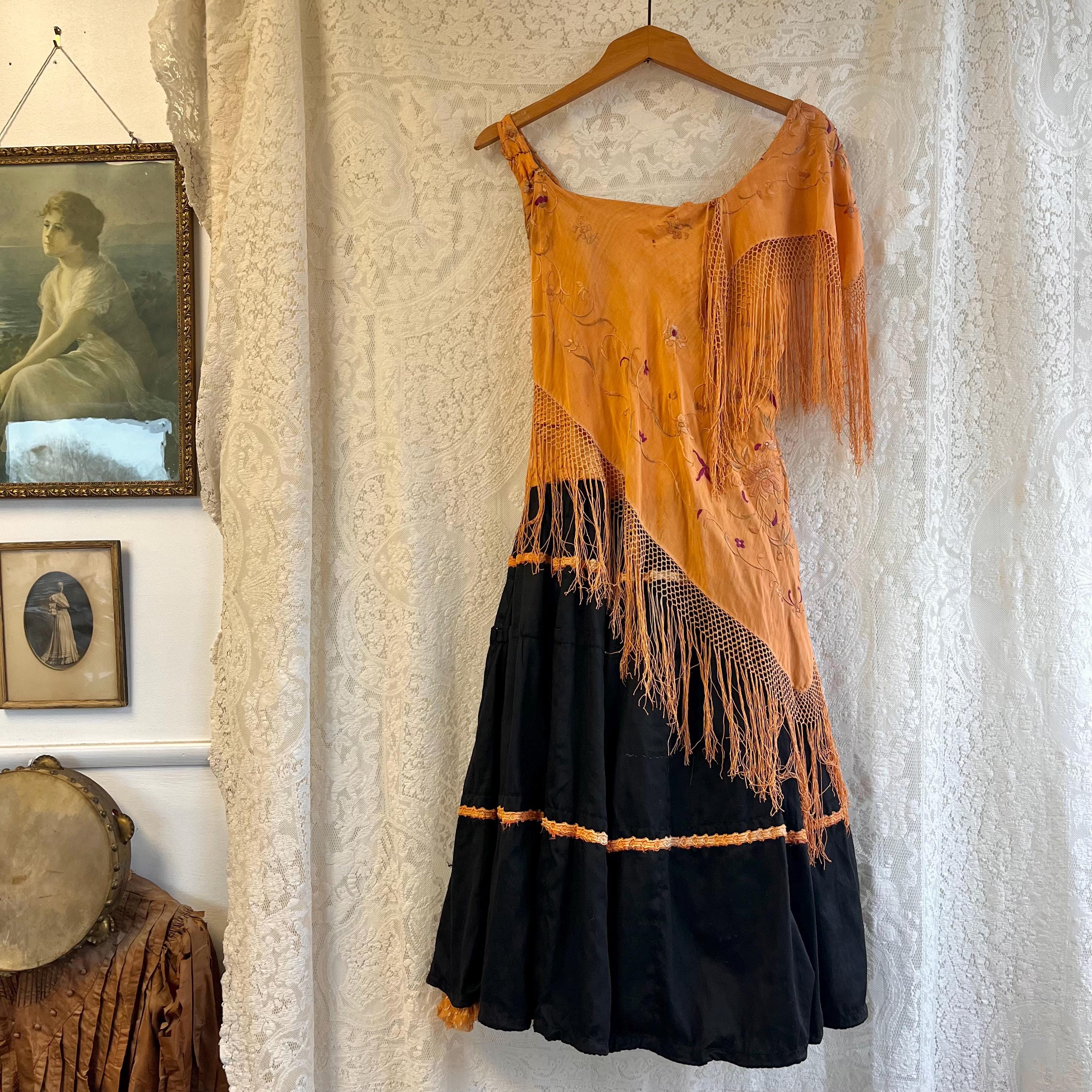 spanish dress Antique 1920's Flamenco Shawl – Fringe & Embroidered Mantón Bodice W/ Black Skirt 97% poly 3% elastene Fit In The Spanish Princess, Catherine