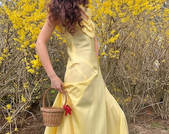Antique 1930&#39;s Yellow Taffeta Party Dress