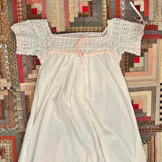 Vintage Edwardian Nightgown - Antique Crochet Top… - image 1