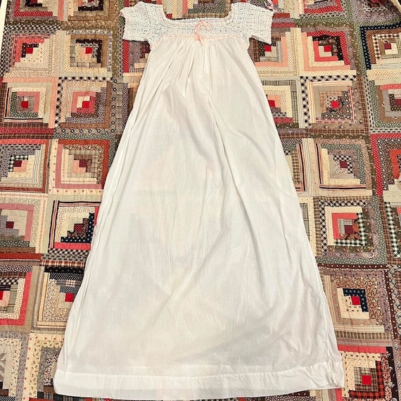 Vintage Edwardian Nightgown - Antique Crochet Top… - image 2