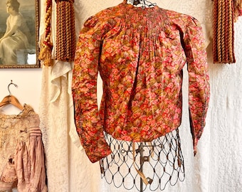 Antique Victorian Cropped Floral Taffeta Blouse
