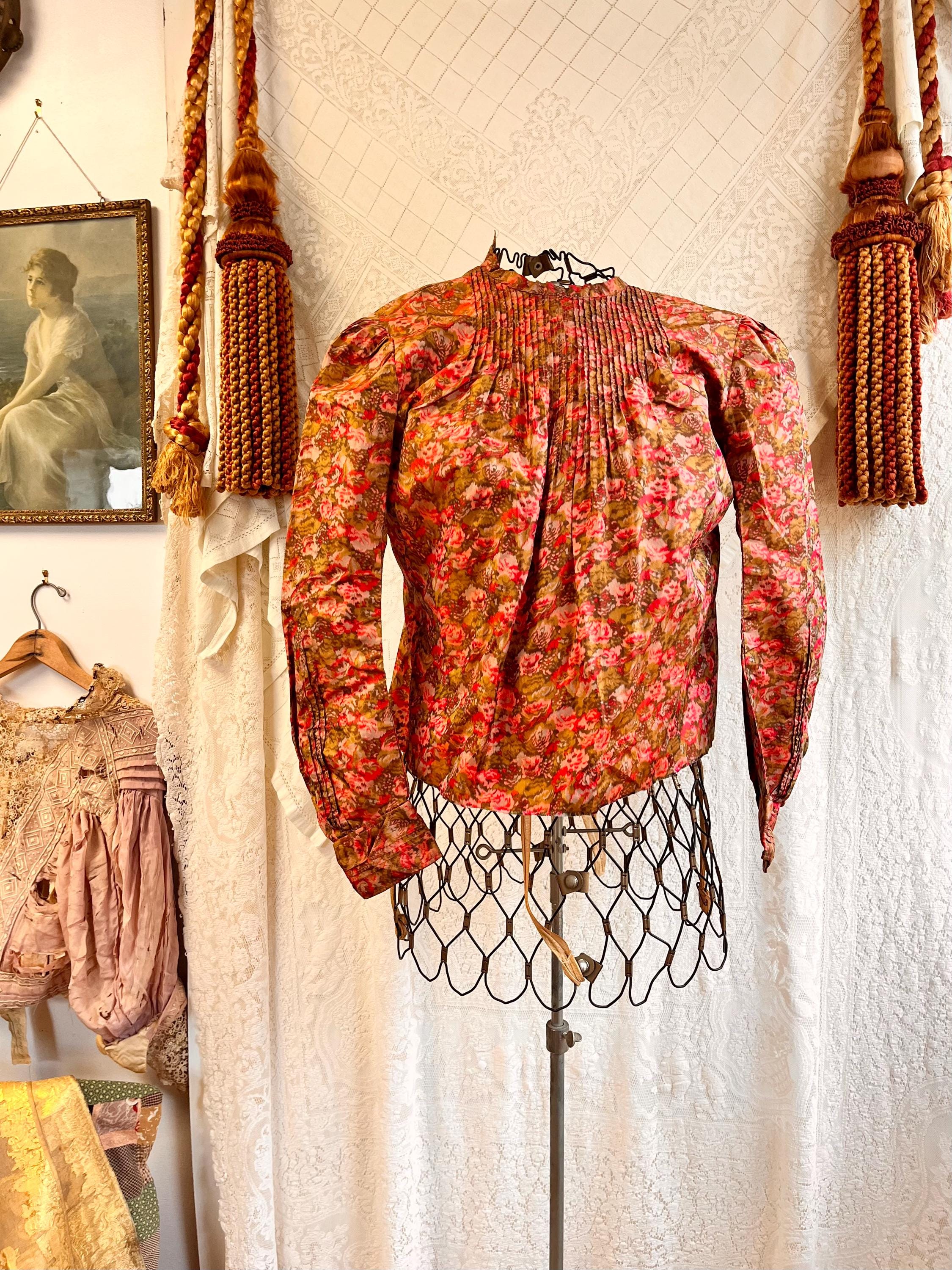Antique Victorian Cropped Floral Taffeta Blouse - Etsy UK