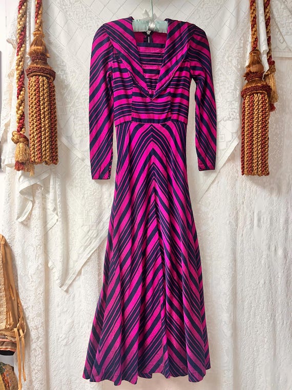 Vintage 1970's Chevron Bodice Long Sleeve Vintage Dress - Edwardian Revival